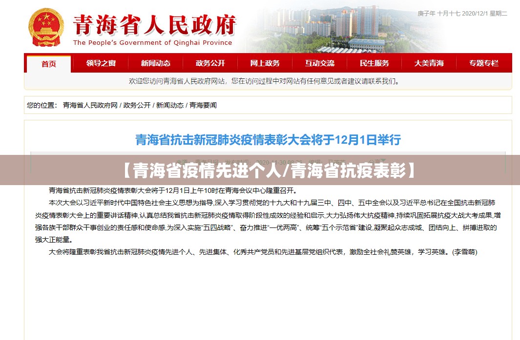 【青海省疫情先进个人/青海省抗疫表彰】