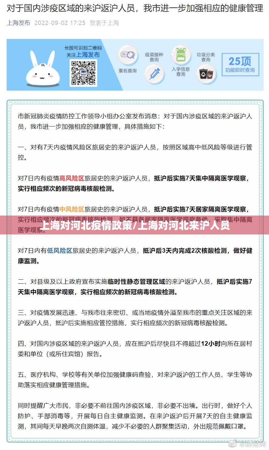 上海对河北疫情政策/上海对河北来沪人员