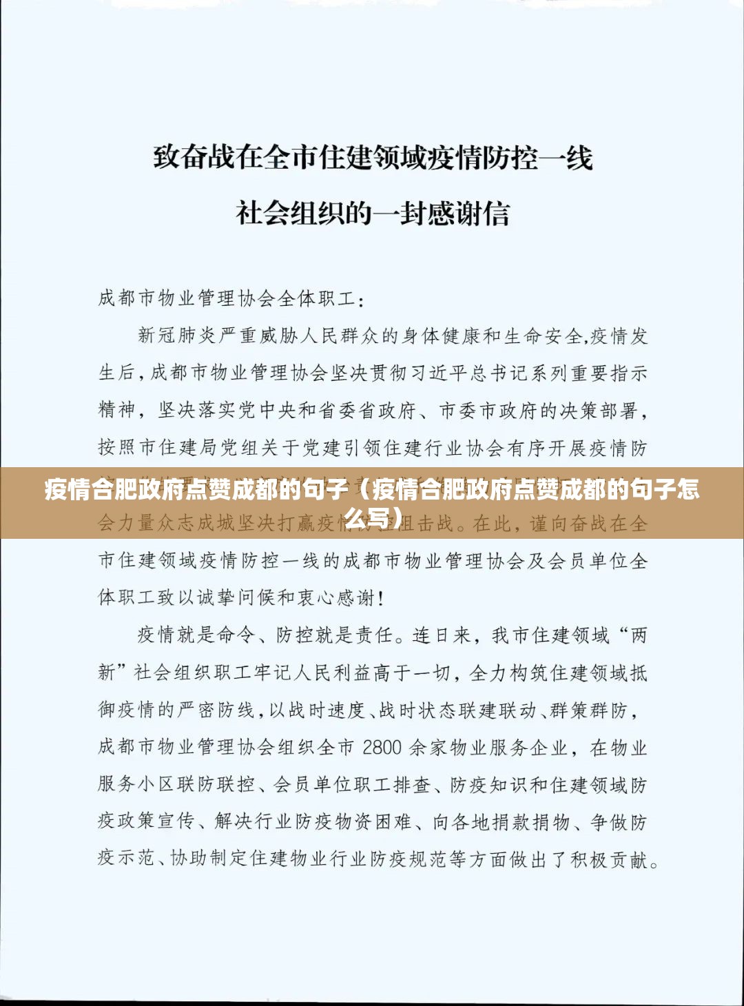 疫情合肥政府点赞成都的句子（疫情合肥政府点赞成都的句子怎么写）
