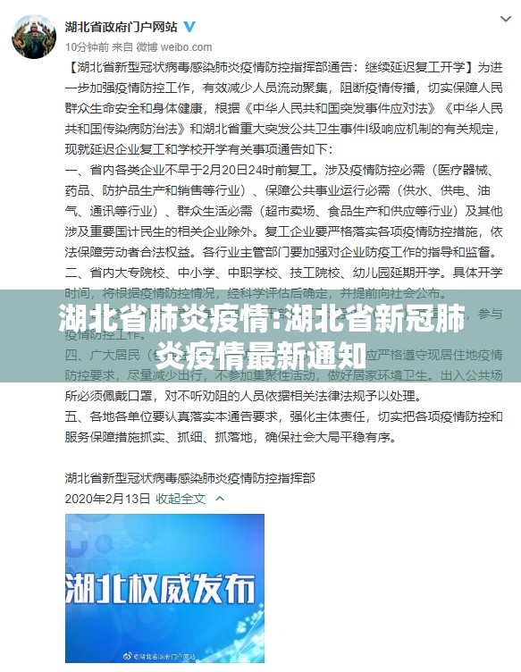湖北省肺炎疫情:湖北省新冠肺炎疫情最新通知
