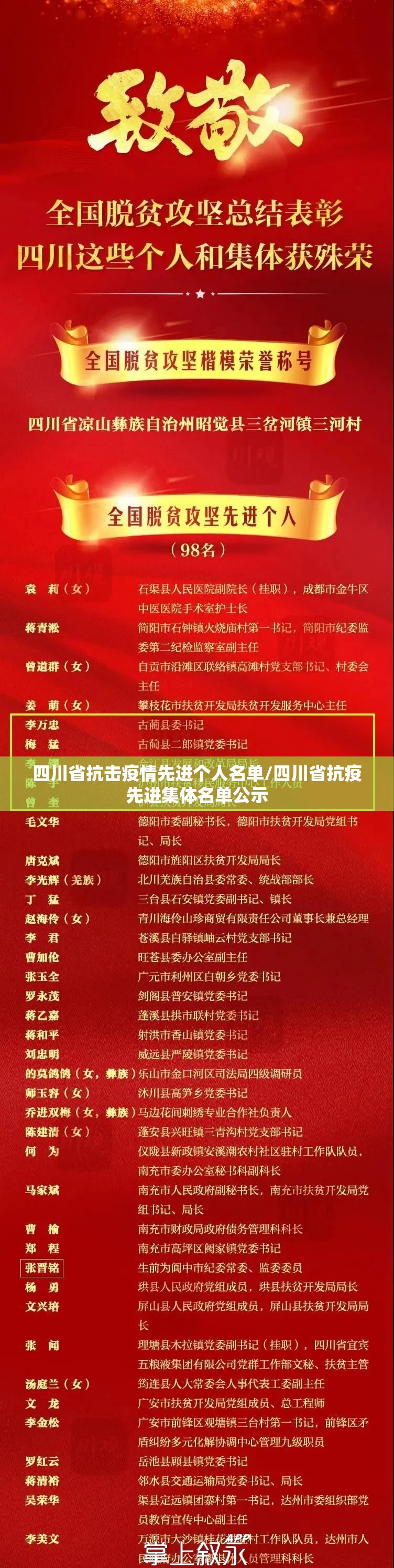 四川省抗击疫情先进个人名单/四川省抗疫先进集体名单公示