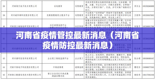 河南省疫情管控最新消息（河南省疫情防控最新消息）
