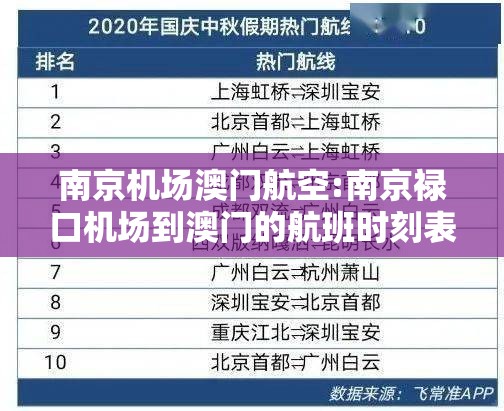 南京机场澳门航空:南京禄口机场到澳门的航班时刻表