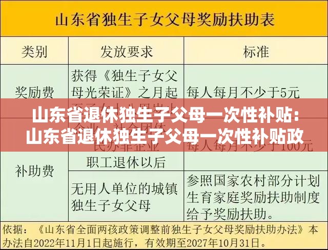 山东省退休独生子父母一次性补贴:山东省退休独生子父母一次性补贴政策