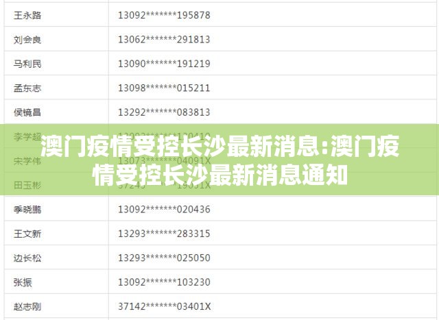 澳门疫情受控长沙最新消息:澳门疫情受控长沙最新消息通知