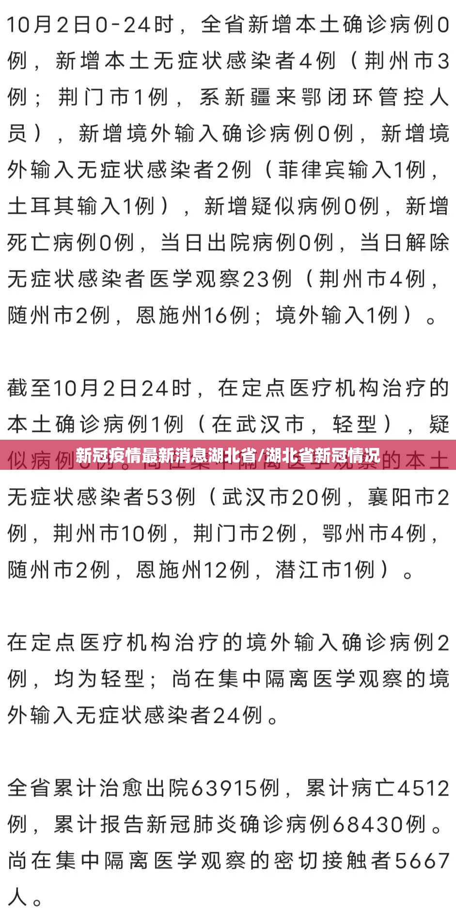 新冠疫情最新消息湖北省/湖北省新冠情况