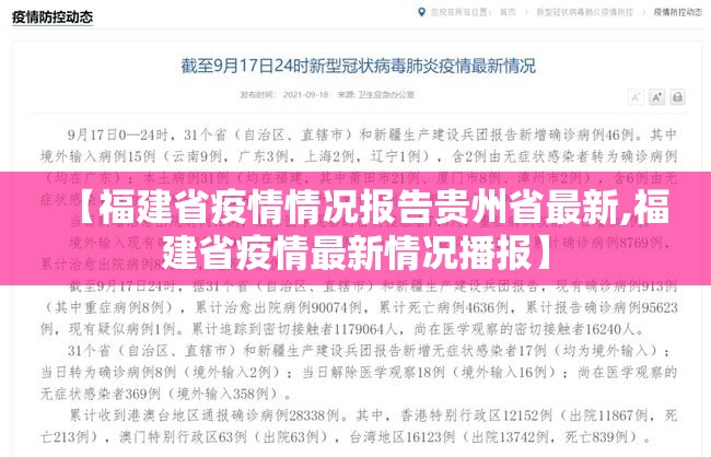 【福建省疫情情况报告贵州省最新,福建省疫情最新情况播报】