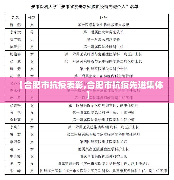 【合肥市抗疫表彰,合肥市抗疫先进集体】