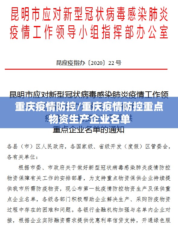 重庆疫情防控/重庆疫情防控重点物资生产企业名单