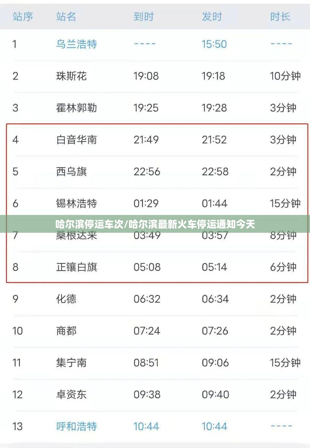 哈尔滨停运车次/哈尔滨最新火车停运通知今天
