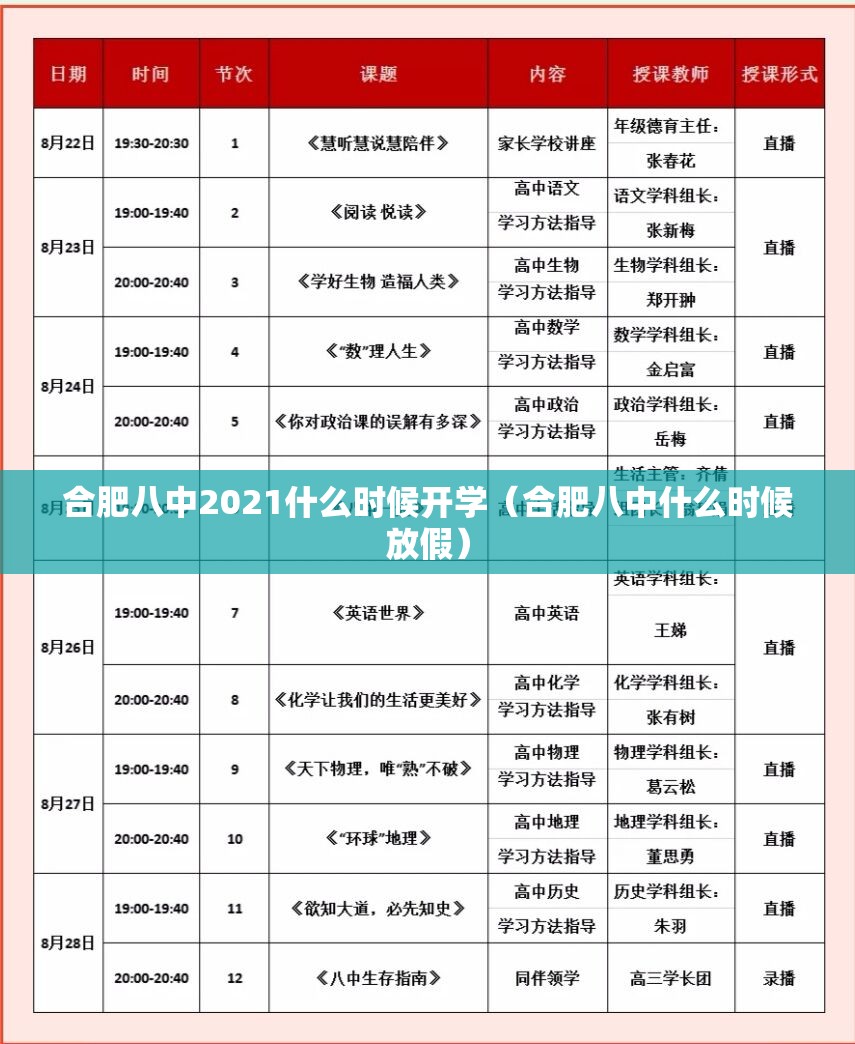 合肥八中2021什么时候开学（合肥八中什么时候放假）