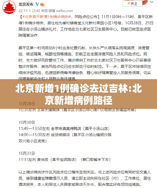 北京新增1例确诊去过吉林:北京新增病例路径