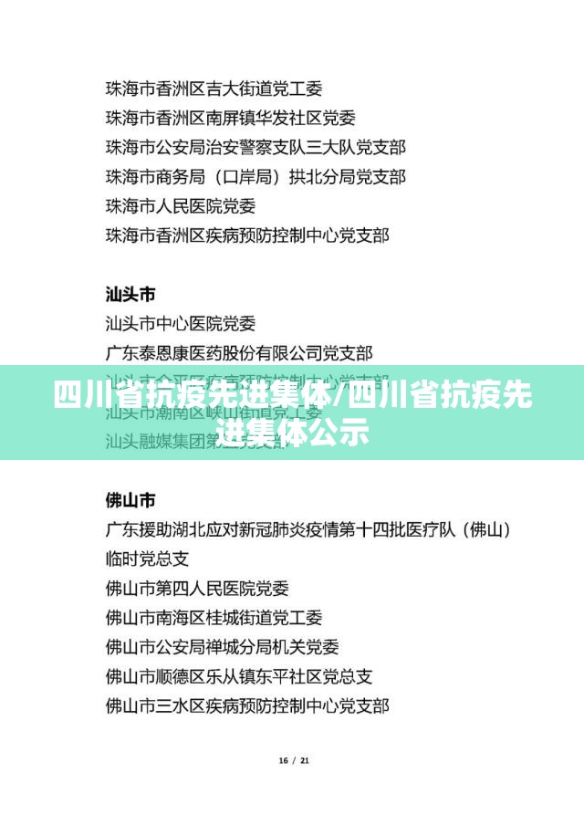 四川省抗疫先进集体/四川省抗疫先进集体公示