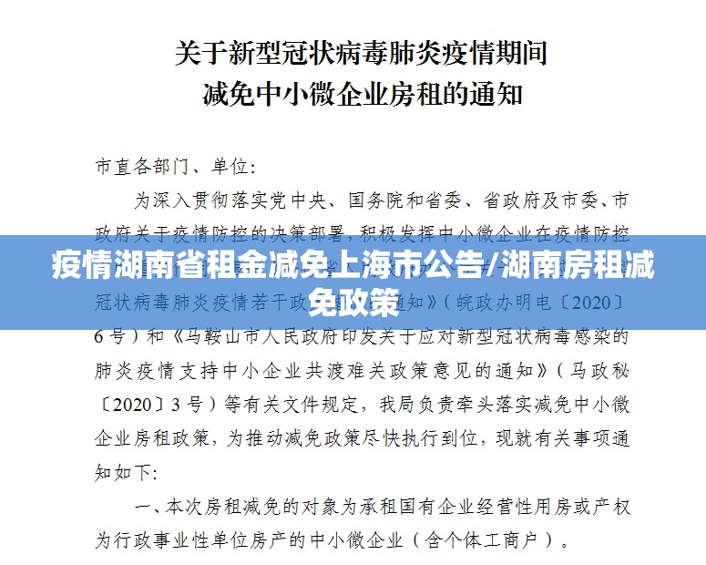 疫情湖南省租金减免上海市公告/湖南房租减免政策