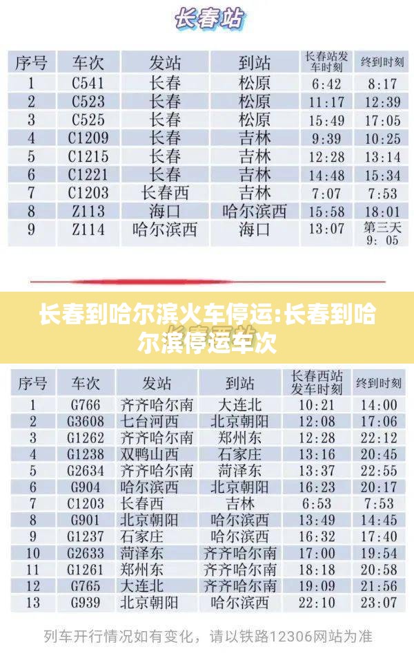 长春到哈尔滨火车停运:长春到哈尔滨停运车次