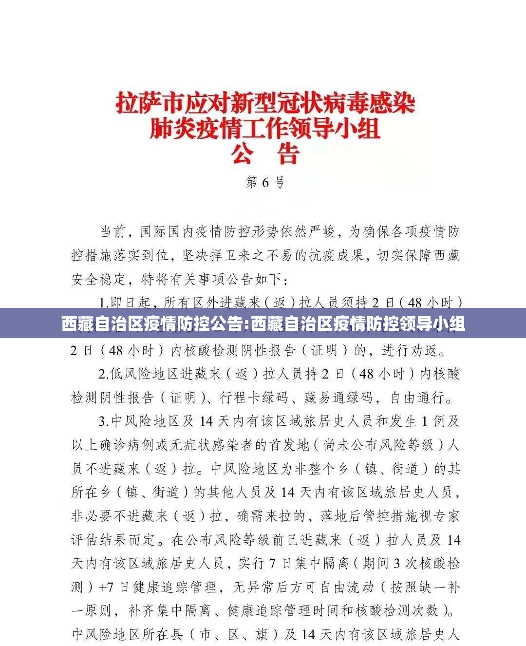 西藏自治区疫情防控公告:西藏自治区疫情防控领导小组