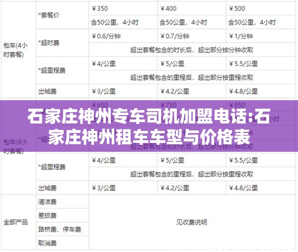 石家庄神州专车司机加盟电话:石家庄神州租车车型与价格表