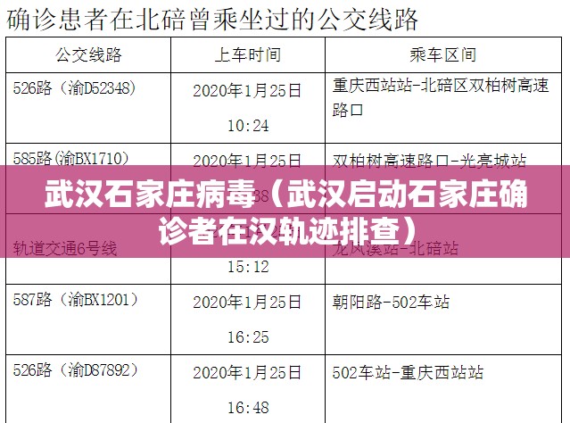 武汉石家庄病毒（武汉启动石家庄确诊者在汉轨迹排查）