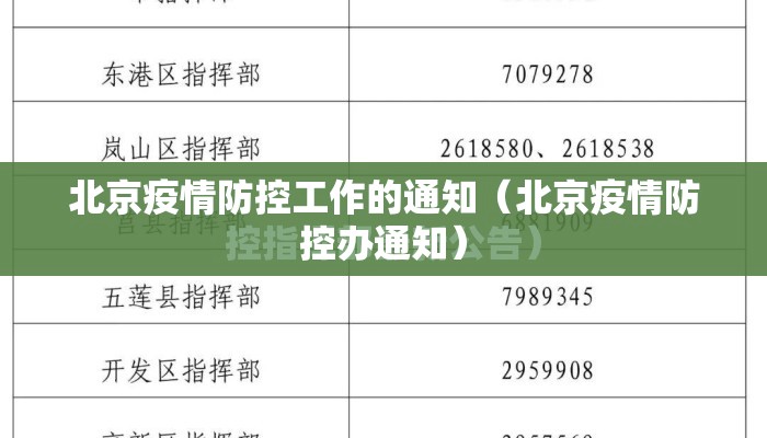 北京疫情防控工作的通知（北京疫情防控办通知）