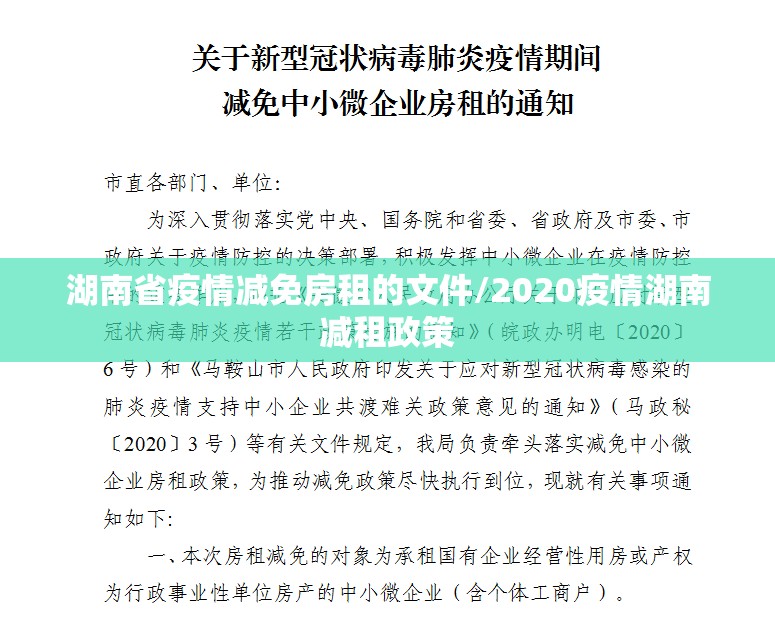 湖南省疫情减免房租的文件/2020疫情湖南减租政策