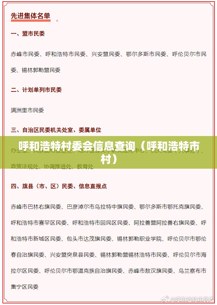 呼和浩特村委会信息查询（呼和浩特市村）
